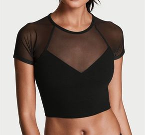 New arrival hot sexy mesh detail cropped top t shirts workout clothes