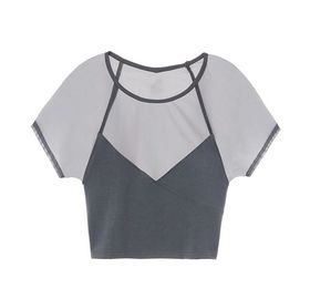 New arrival hot sexy mesh detail cropped top t shirts workout clothes